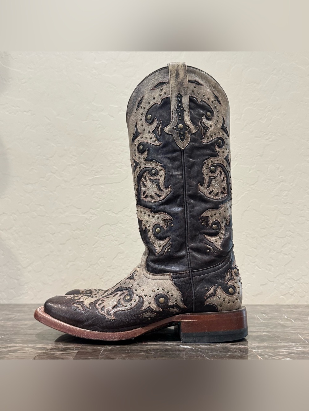 Lucchese Leather Studded Cowboy Boots